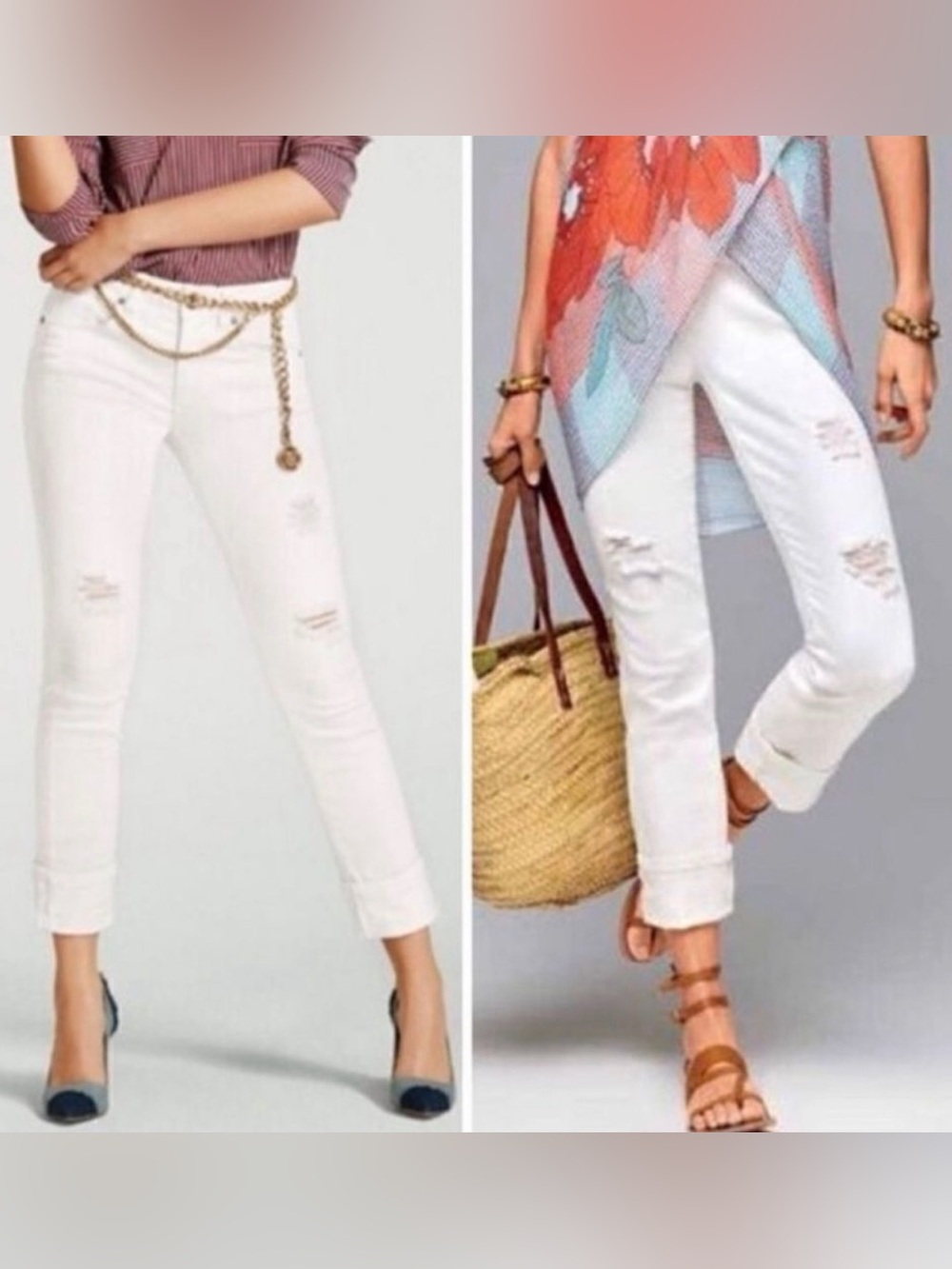 Cabi High Slim Straight Leg Jeans Woman’s Sz 6 White Distressed 5 Pockets
